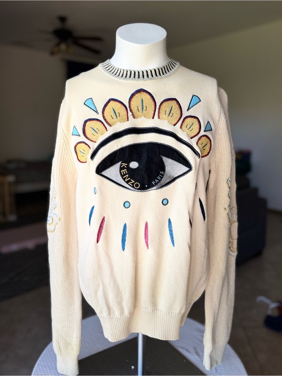 Kenzo Sweaters - Kenzo Cream Embroidered Eye Crewneck Sweater with Colorful Accents